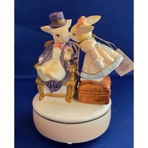 Sekiguchi 6" Ceramic Bunny Rabbits Figurine Music Box PLAYS DADDYS LITTLE GIRL